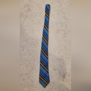 Men's Blue Yellow Polyester Geometric Striped Necktie